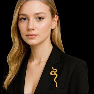 Snake Serpent Brooch Pin Gold Toned Jewelry Stylish Glam Y2K Textured Animal